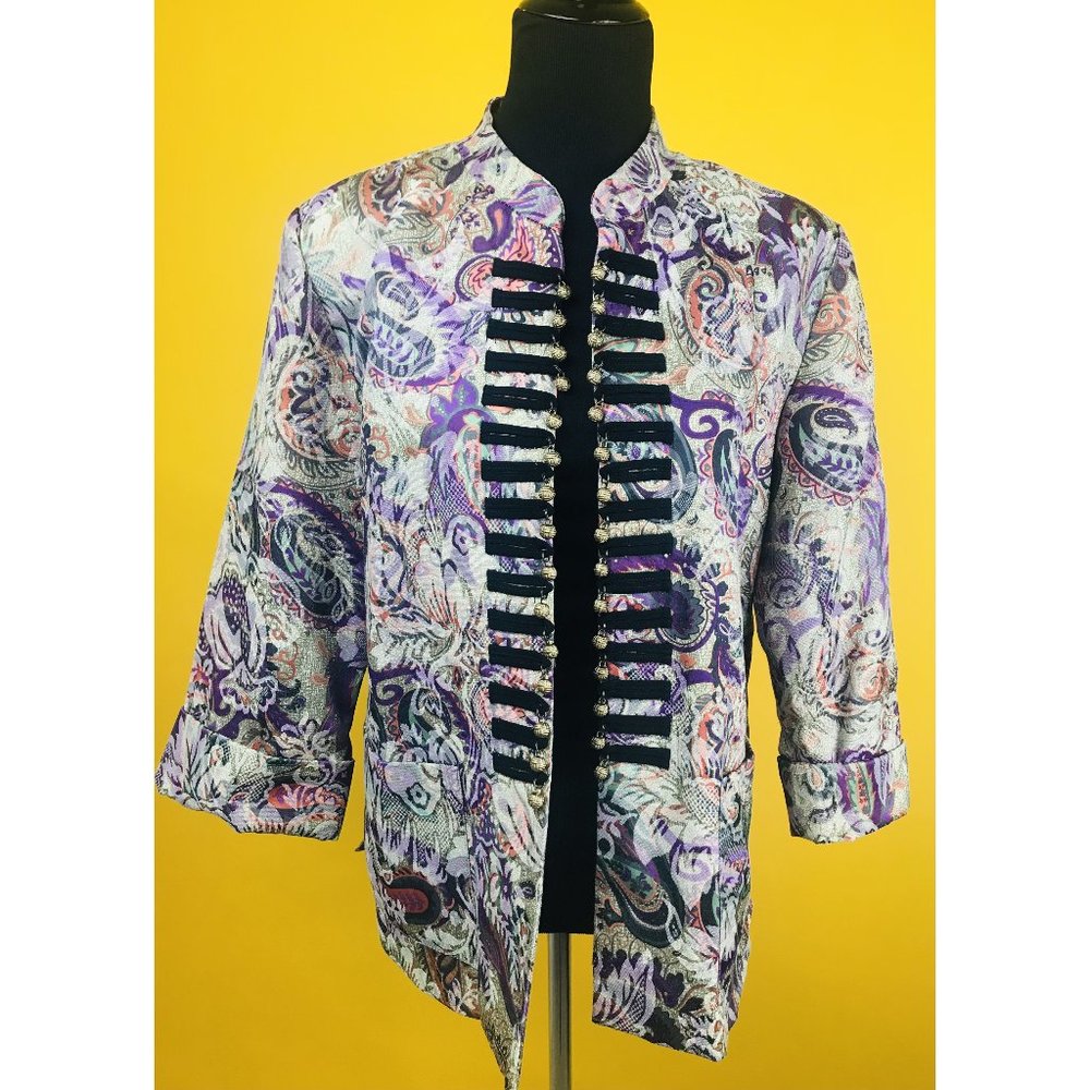 Joni B. Purple Tapestry Mandarin Collar Blazer